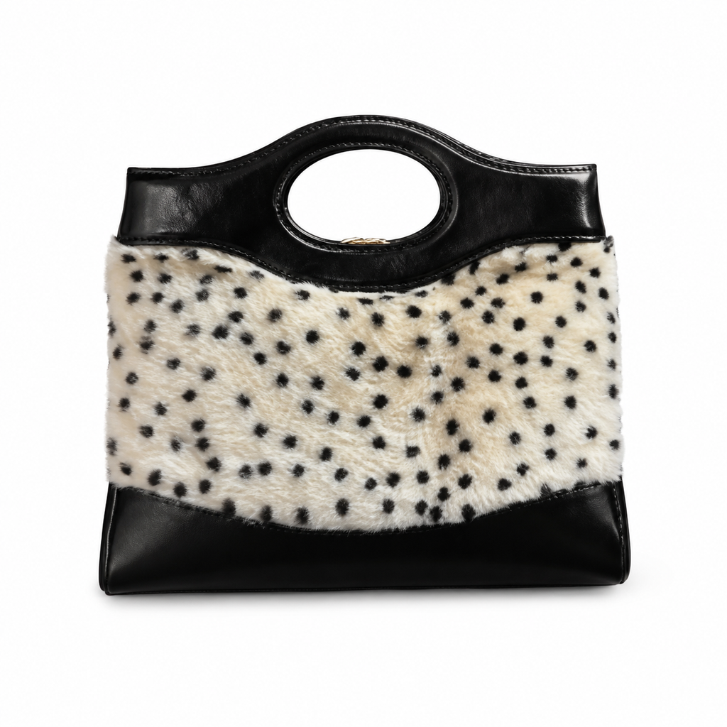 CHANEL Spotted Fur Hobo Crossbody Bag – Black Polka Dot Shearling Black Leather Gold Hardware 22×23×5cm