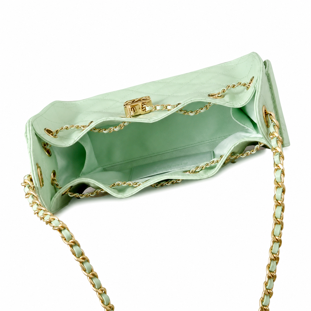 Chanel Mini Quilted Caviar Leather Backpack Mint Green Gold Hardware