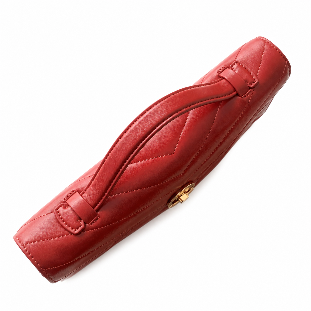 Chanel Scarlet Red Chevron-Quilted Lambskin Envelope Bag | Tonal Top Handle & Gold CC