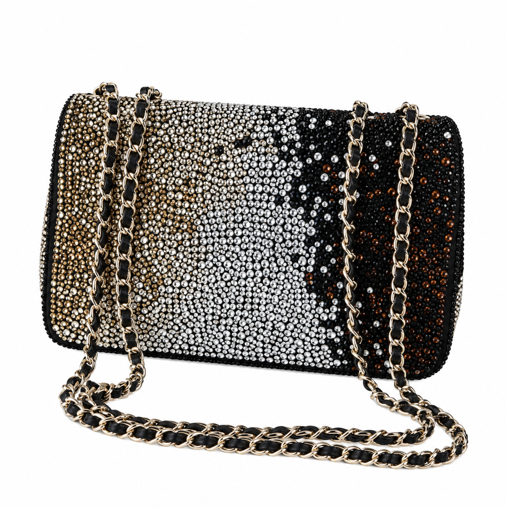Chanel Crystal Leopard Print Full Rhinestone Mini Flap Evening Bag | Silver CC | Chain Strap | 20cm