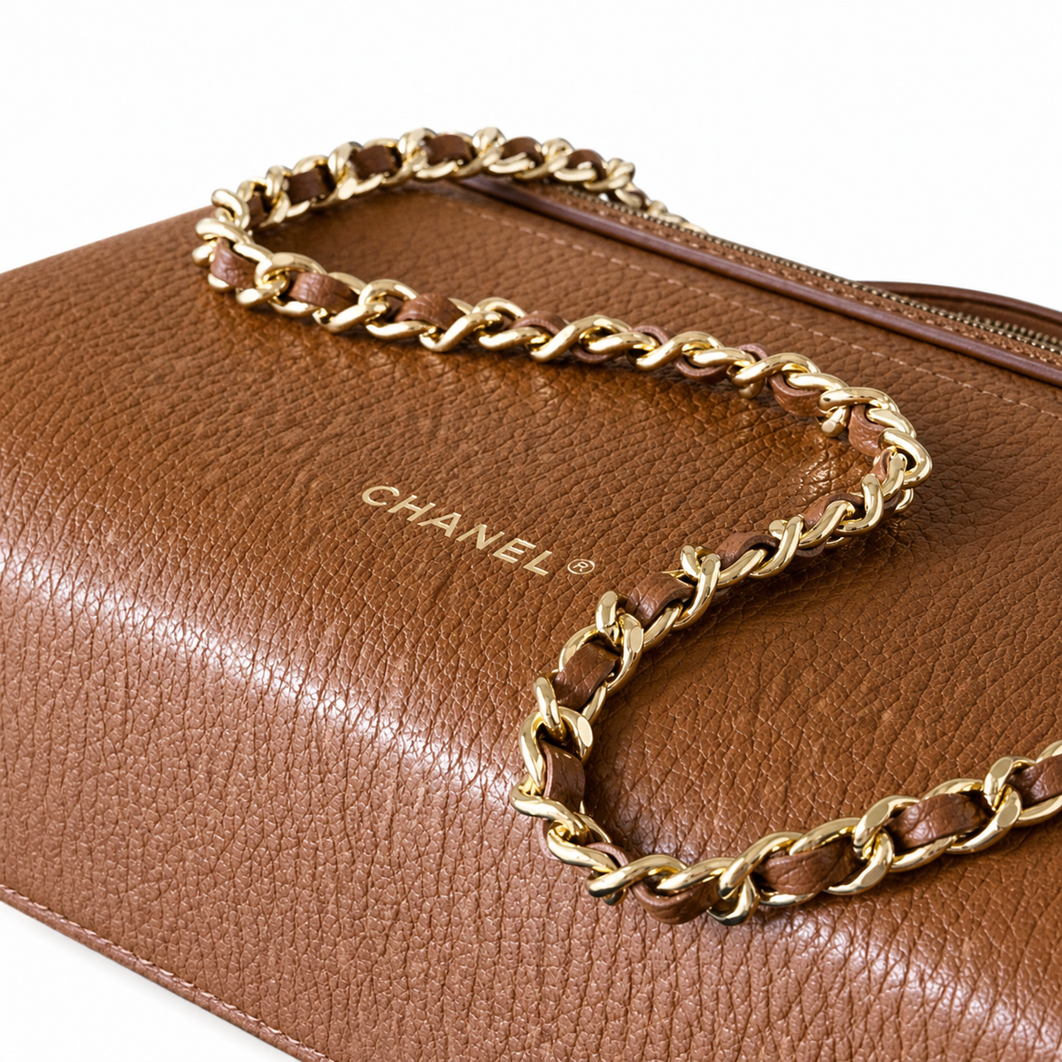 Chanel Brown Caviar Leather Vanity Case Crossbody Bag | Gold CC | Top Handle | 15×23×5cm