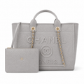 CHANEL Deauville Shopping Tote – Light Grey Caviar Leather Gold Hardware with Detachable CC Pouch 30×50×21cm