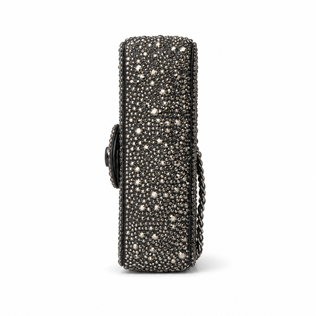 Chanel Gunmetal Crystal Embellished Classic Flap Bag Silver CC Chain