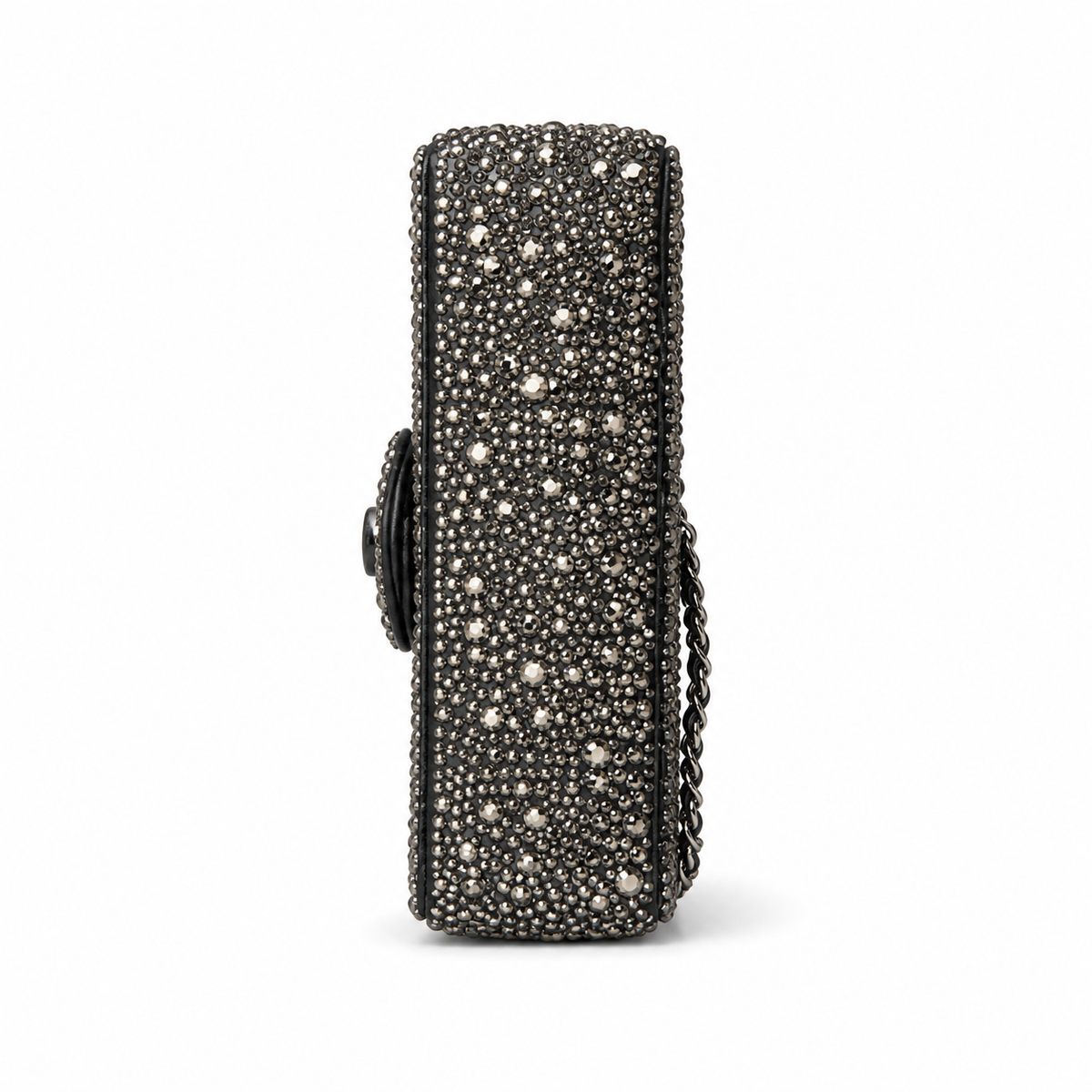 Chanel Gunmetal Crystal Embellished Classic Flap Bag Silver CC Chain