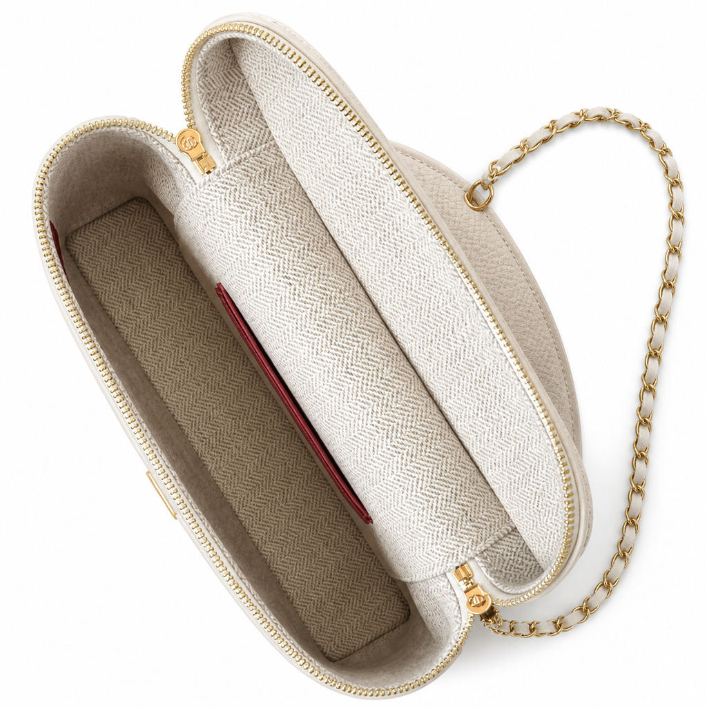 Chanel White Caviar Leather Vanity Case Crossbody Bag | Gold CC | Top Handle | 15×23×5cm