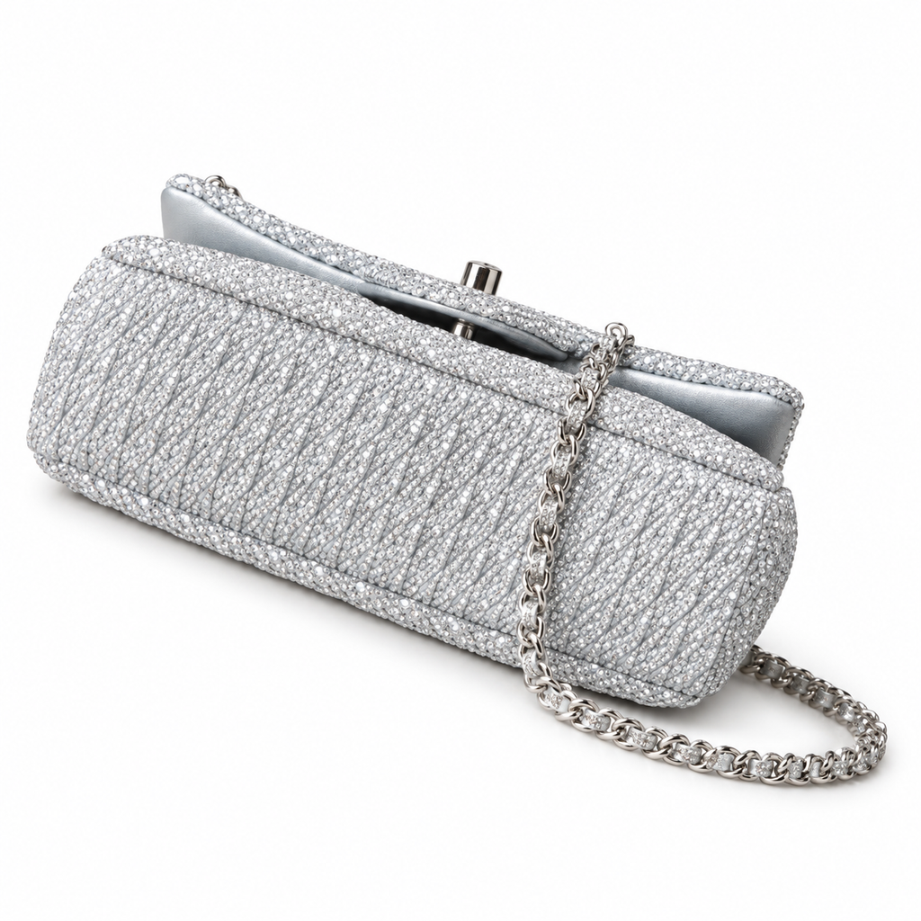 CHANEL Classic Flap Bag – Full Crystal Strass Embellished Silver Hardware Mini Crossbody 12.5×20.5×6cm