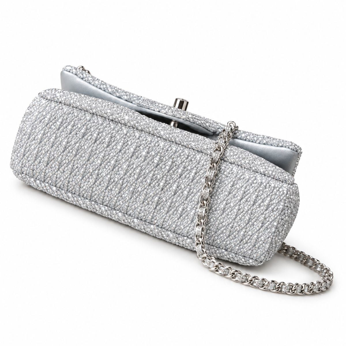 CHANEL Classic Flap Bag – Full Crystal Strass Embellished Silver Hardware Mini Crossbody 12.5×20.5×6cm
