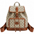 Gucci GG Supreme Canvas Medium Backpack with Brown Leather Trim