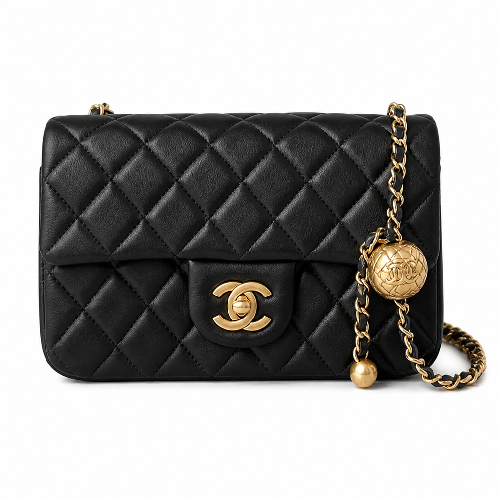 Chanel Classic Mini Flap Bag Black Quilted Lambskin Gold CC Turn-Lock Chain 20cm