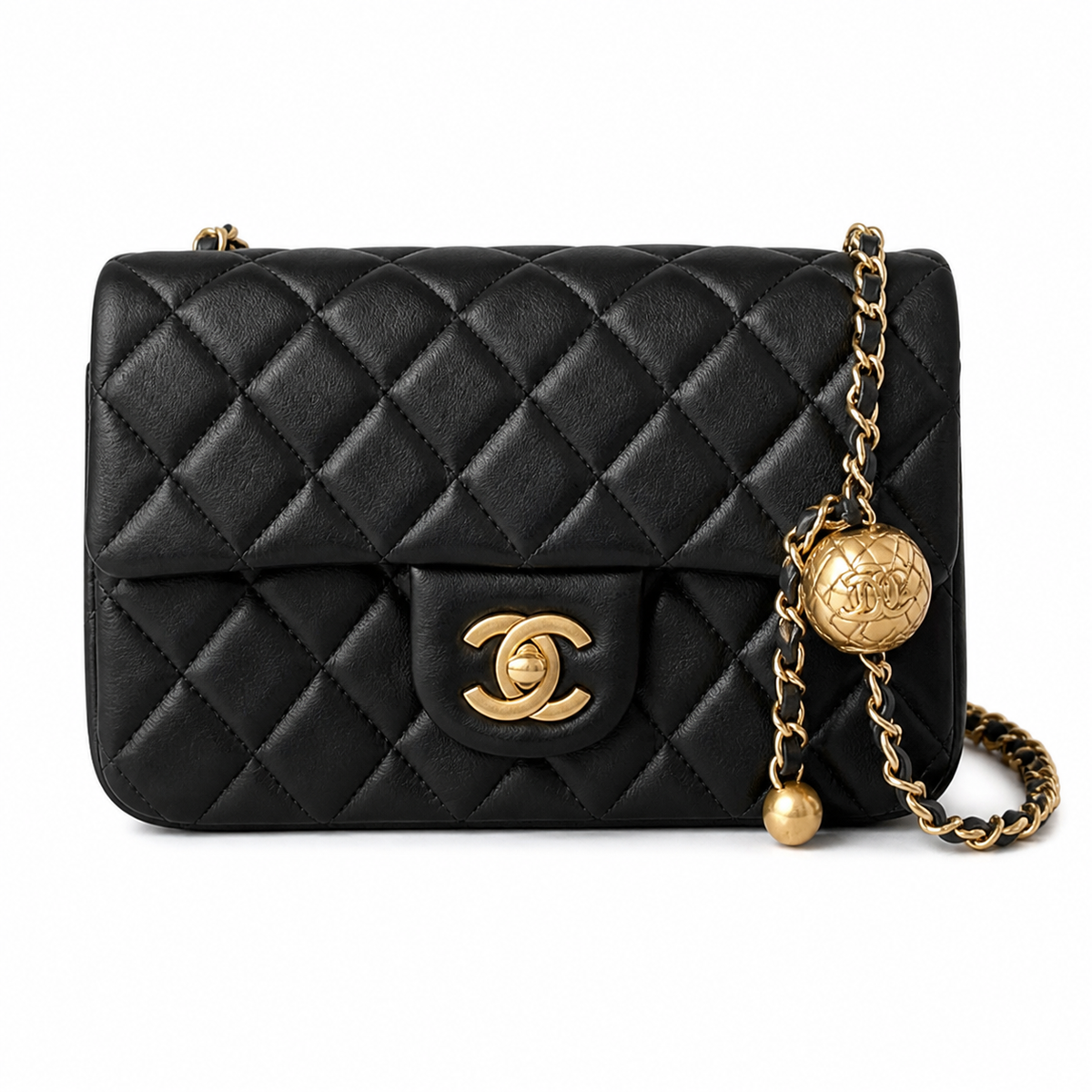 Chanel Classic Mini Flap Bag Black Quilted Lambskin Gold CC Turn-Lock Chain 20cm