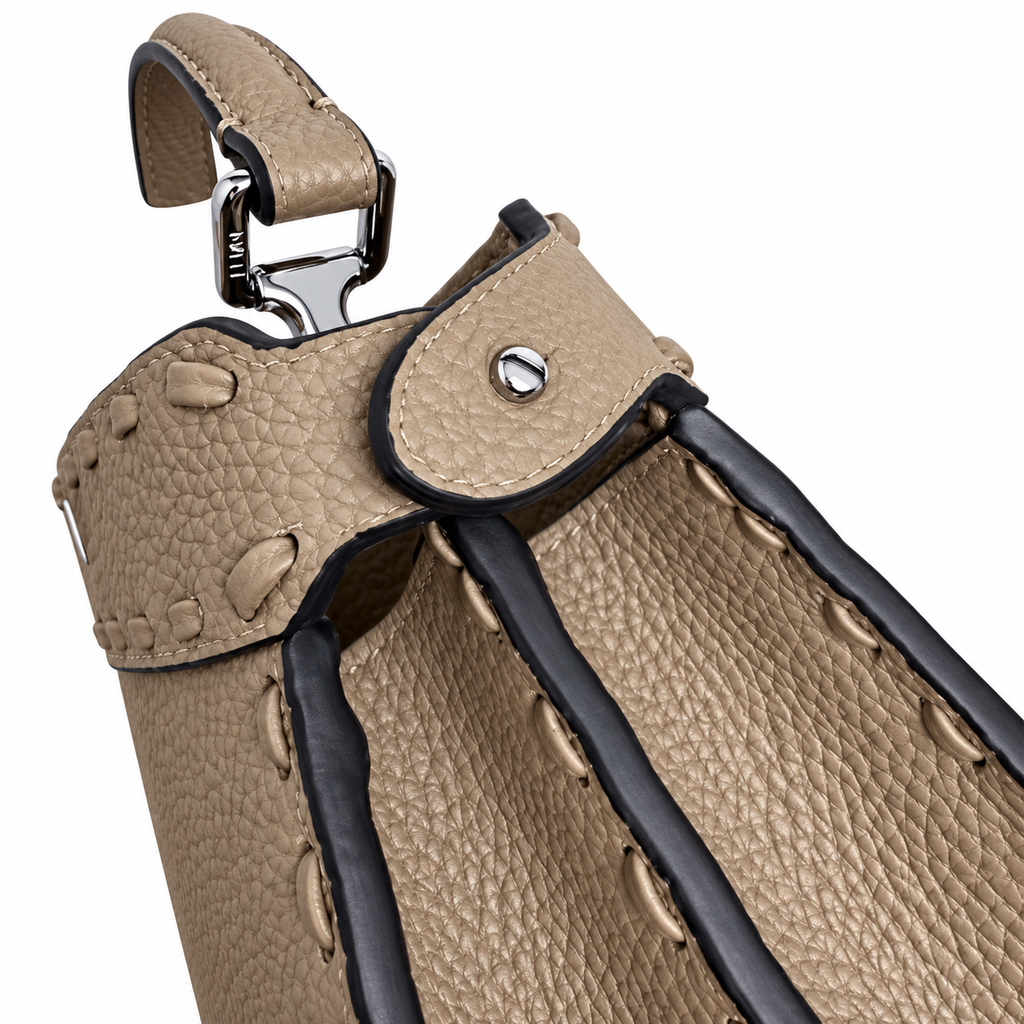 Fendi Peekaboo ISeeU Petit – Dove Grey Selleria Stitched Leather Bag