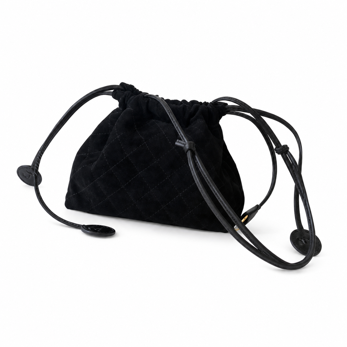 CHANEL Black Quilted Suede Mini Backpack Gold Ring CC Snap Closure