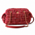 Chanel Red Multicolour Bouclé Tweed Camera Bag | Front Zip Pocket, Antique Gold CC & Red Leather Chain
