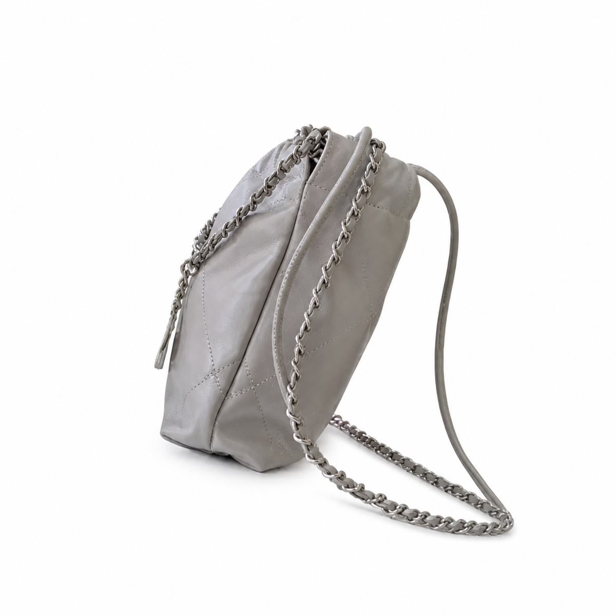 Chanel 22 Mini Bag Light Grey Quilted Lambskin Silver Chain 19cm