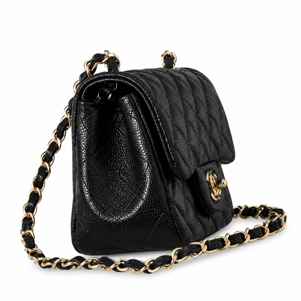 Chanel Vanity Case Black Quilted Caviar Leather Gold CC Hardware 13cm