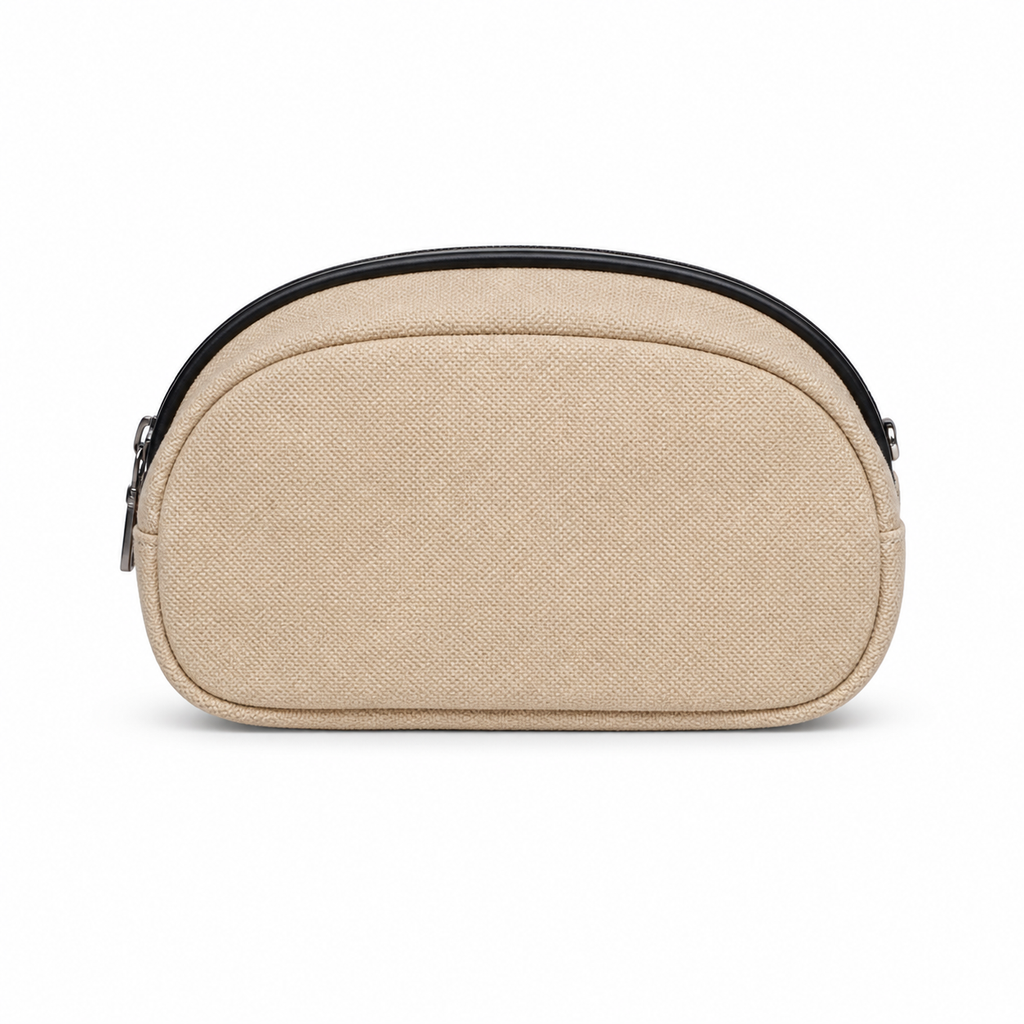 Chanel Beige Canvas Oval Sport Shoulder Bag | Black CC | Adjustable Strap | 17×32×13cm