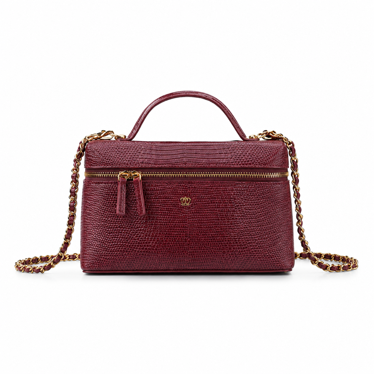 Chanel Burgundy Lizard-Embossed Leather Mini Top Handle Flap Bag