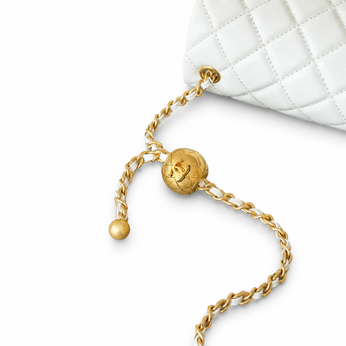 Chanel Classic Mini Square Flap Bag White Quilted Lambskin Antique Gold CC Turn-Lock Chain 20cm