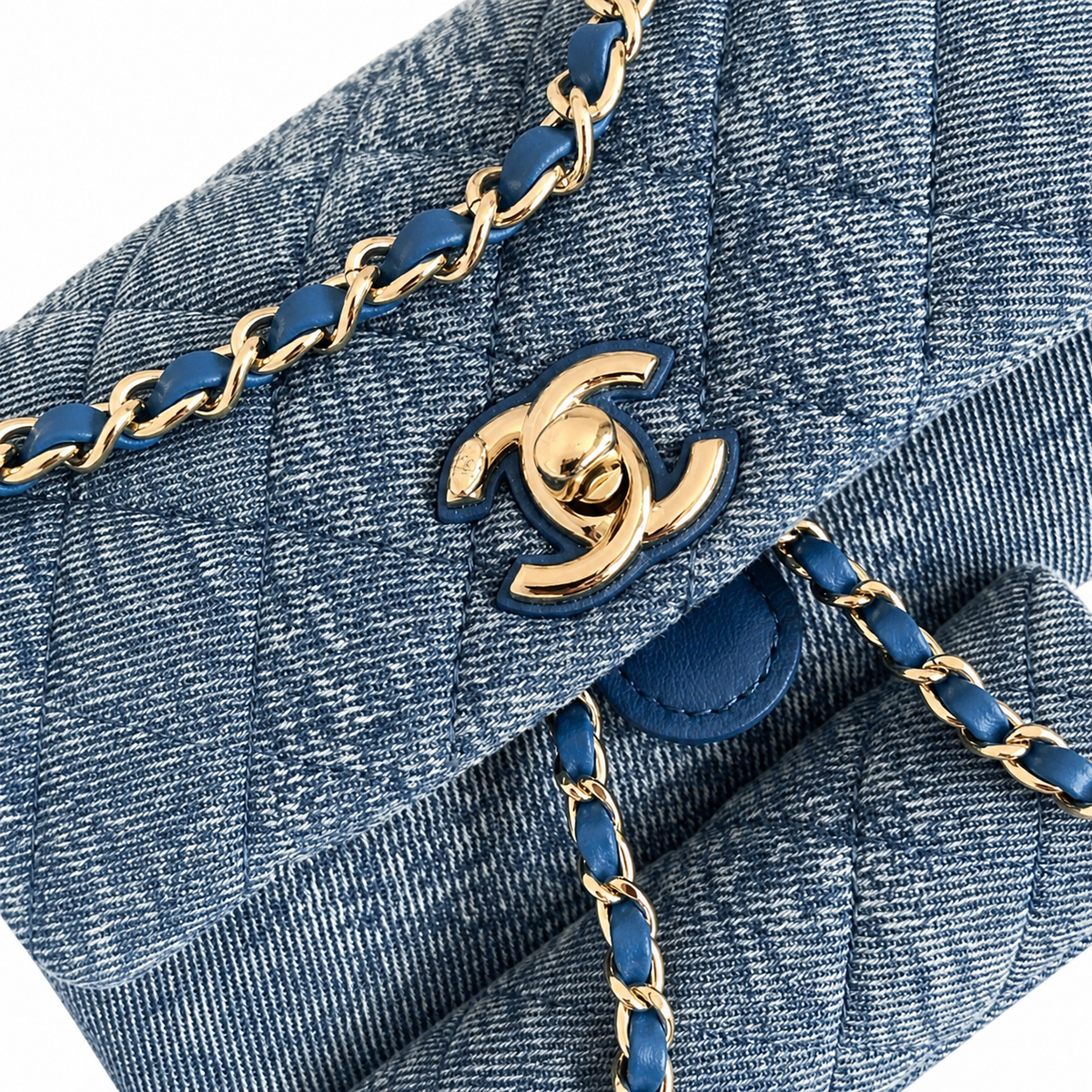 Chanel Blue Denim Quilted Duma Backpack | Gold CC Turn-Lock | 18×18×12cm