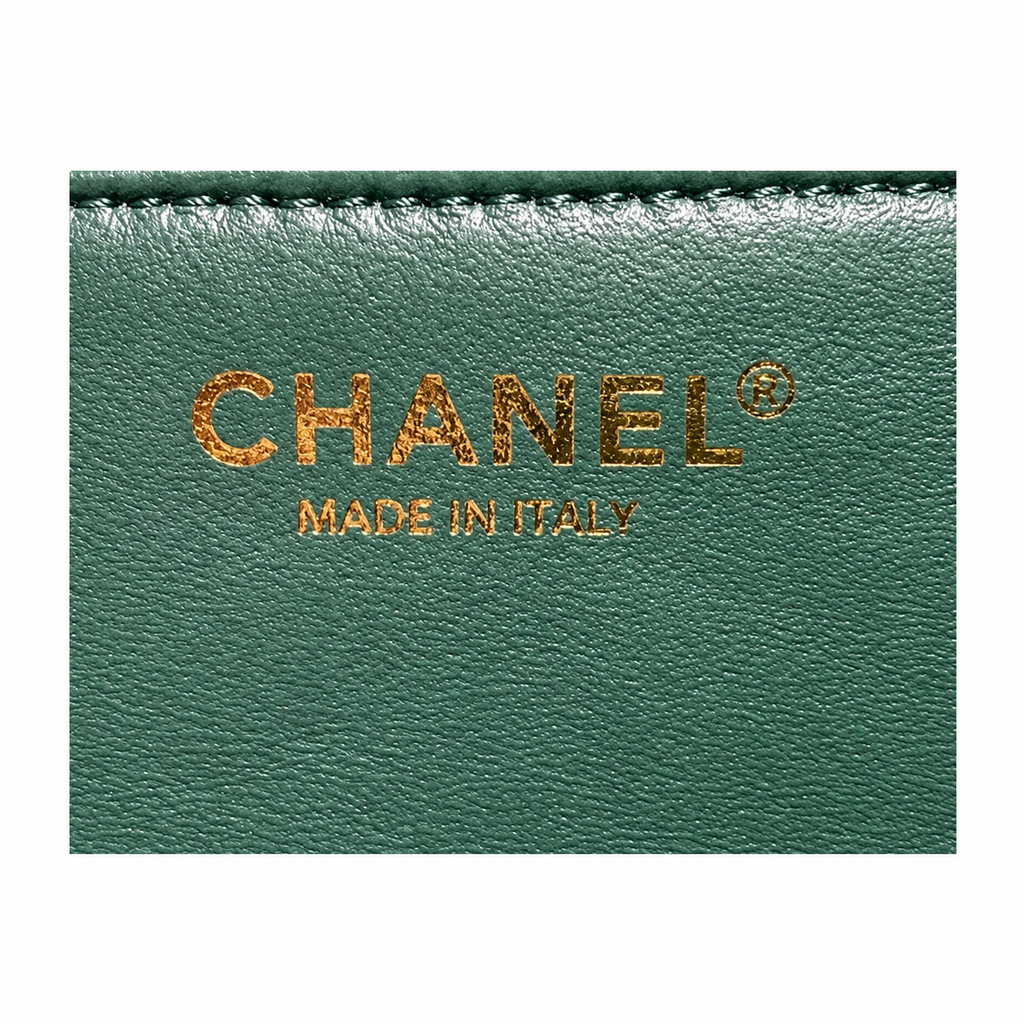 CHANEL Forest Green Camellia Pearl Appliqué Quilted Lambskin Flap Bag