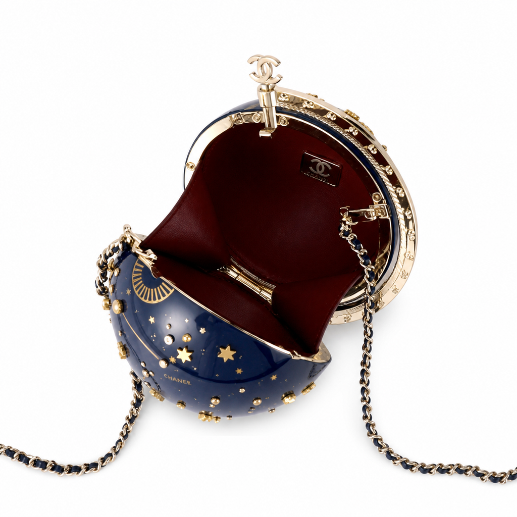 Chanel Taurus Constellation Celestial Globe Minaudière Evening Bag | Navy Enamel | Crystal Stars | Silver CC | 18×11×11cm