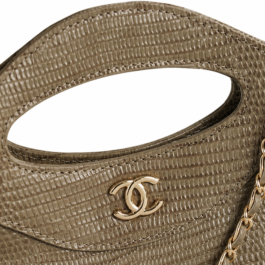 Chanel 31 Khaki Lizard-Embossed Leather Bag with Gold Chain