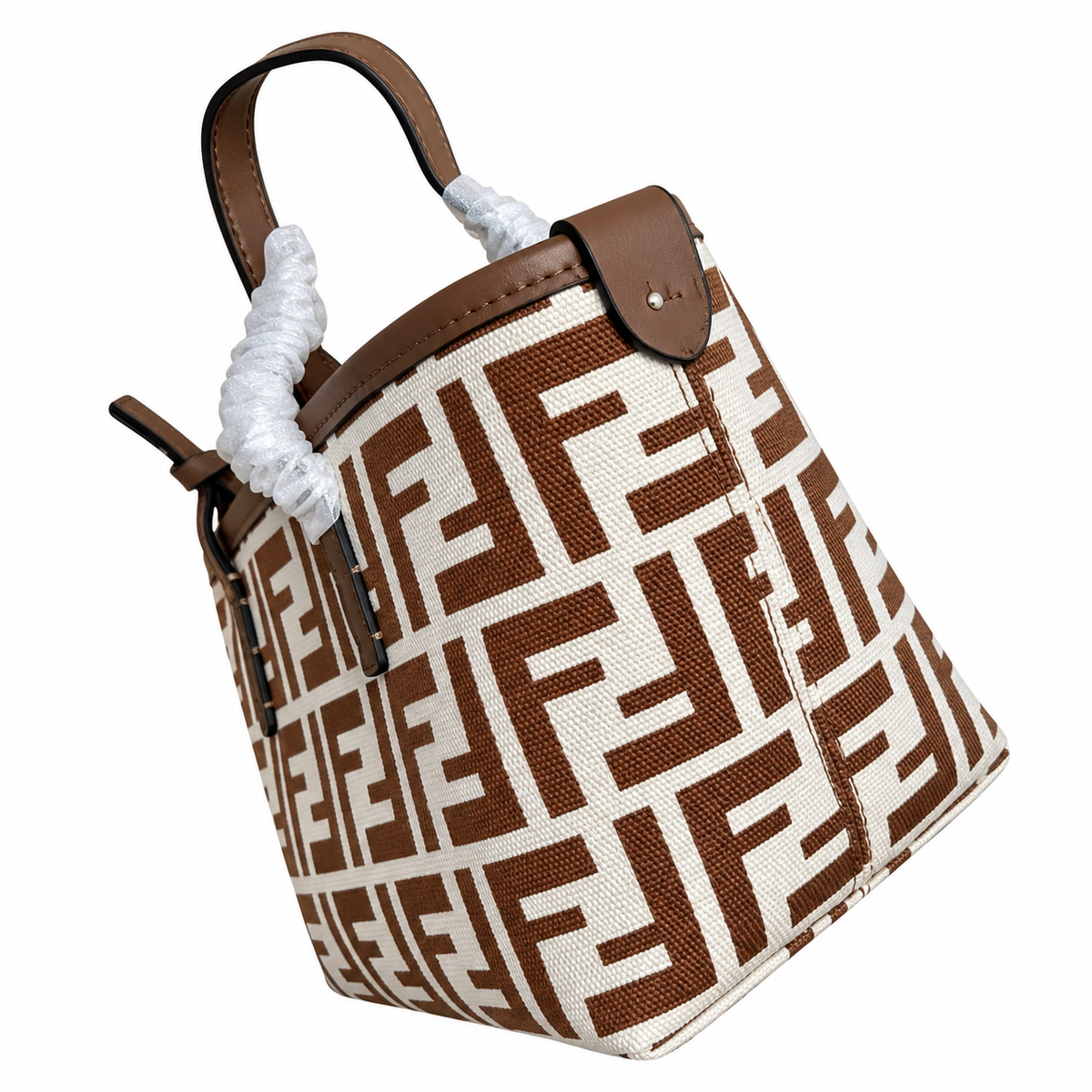 Fendi FF Medium Tote Bag – Jacquard Canvas & Leather Handles, Open Top, 23cm