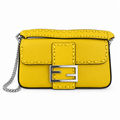 Fendi FF Baguette Shoulder Bag – Jacquard Canvas & Leather Trim, Flap Closure, 19.5cm