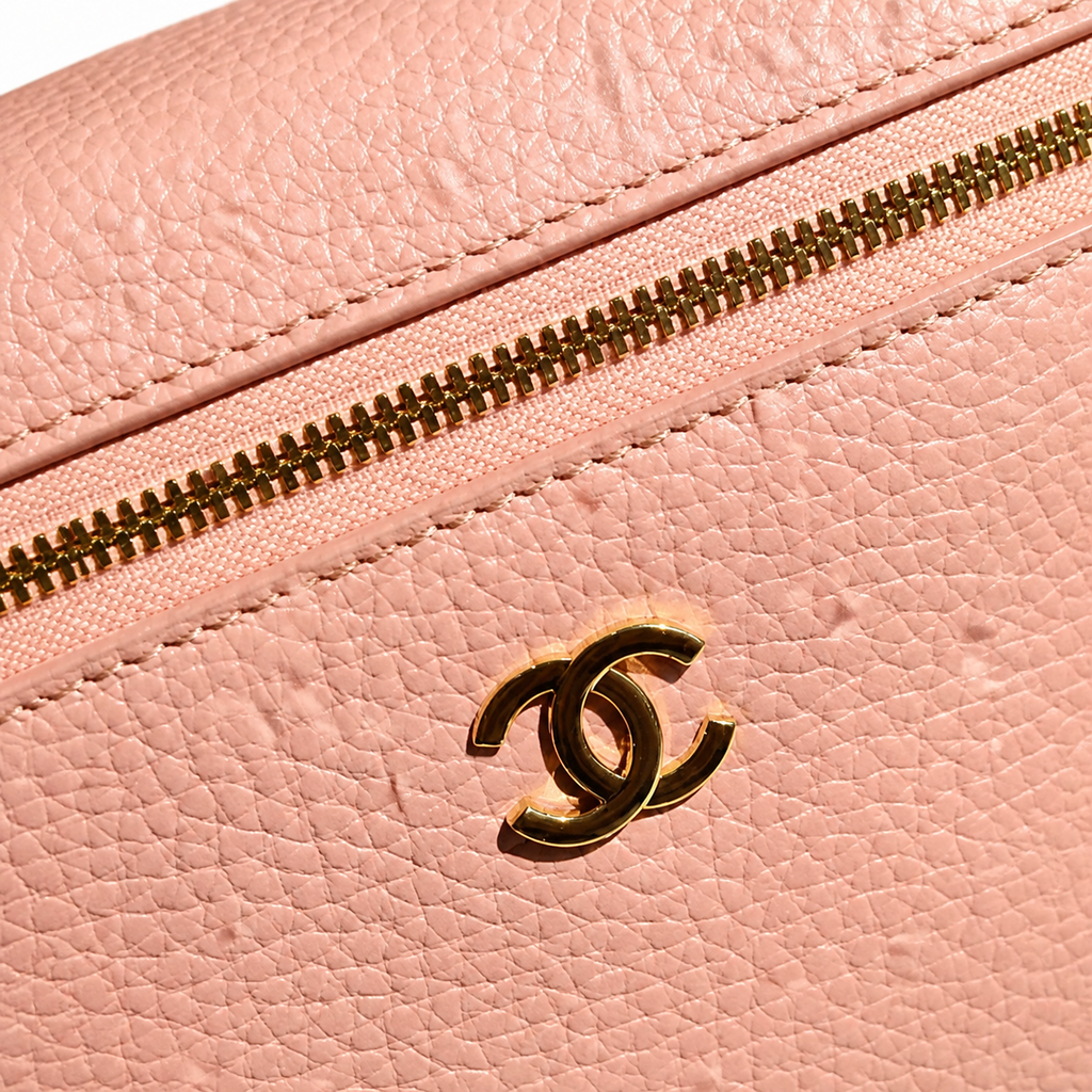 CHANEL Pink Caviar Leather Vanity Case Top Handle Chain Bag