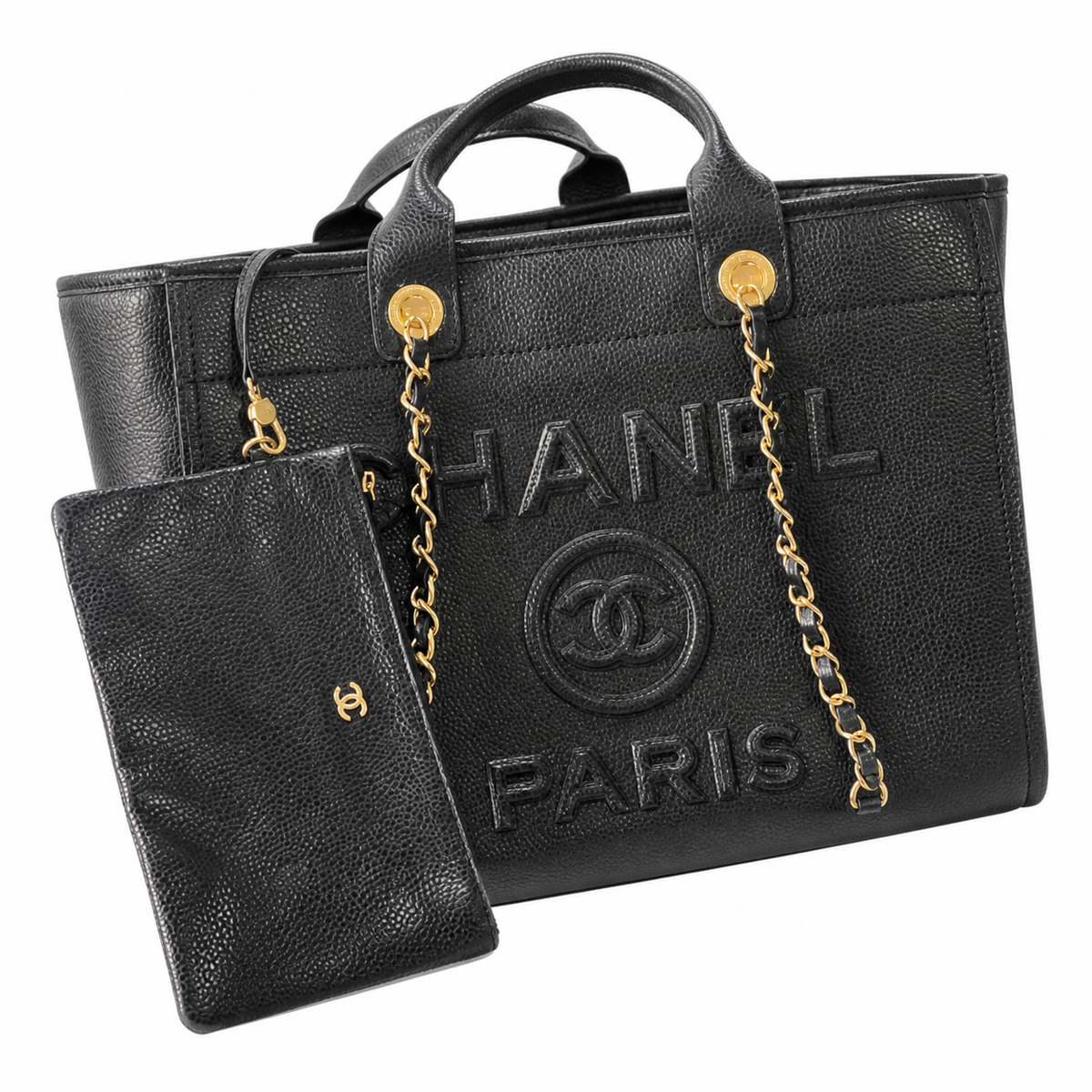 CHANEL Cerf Executive Tote – Black Caviar Leather Gold Hardware with Detachable CC Pouch 30×50×21cm