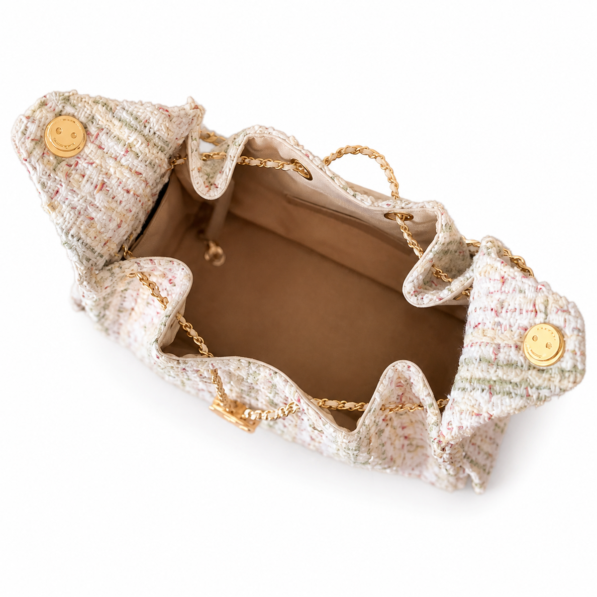 Chanel White Multicolor Tweed Large Flap Shopping Bag Chain