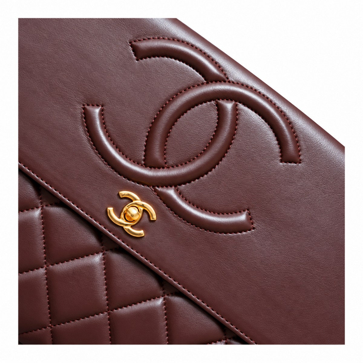 Chanel Burgundy Lambskin Quilted Medallion Shopping Shoulder Bag | Gold Chain | Back Zip Pocket | 33×11×23cm