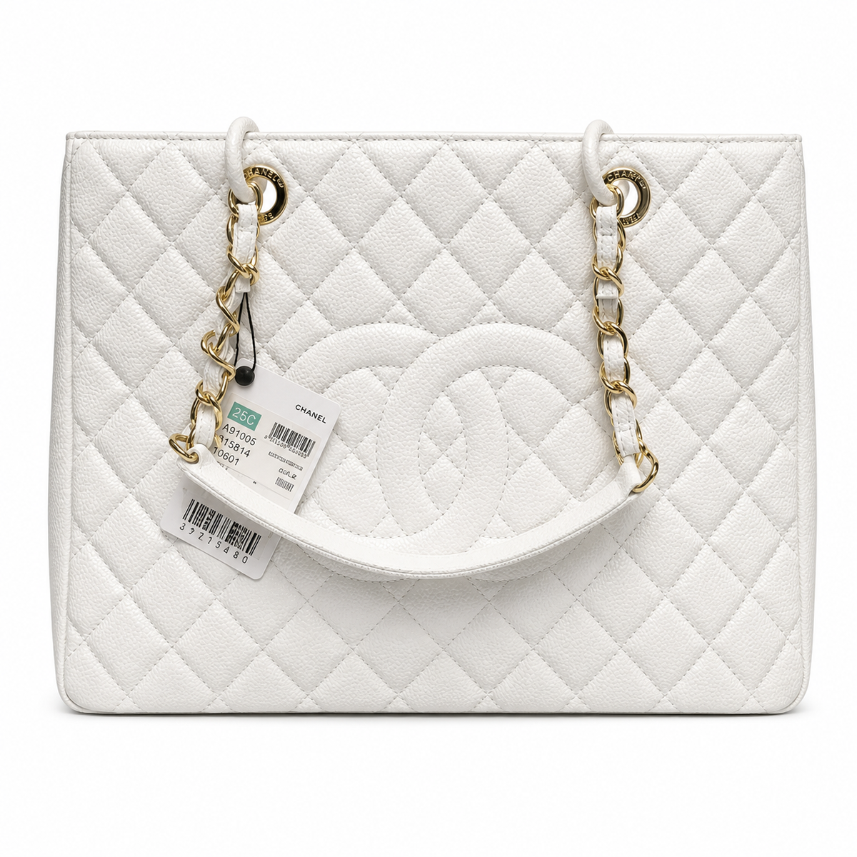 CHANEL Grand Shopping Tote (GST) – White Caviar Leather Gold Hardware Shoulder Bag 35×25×13cm