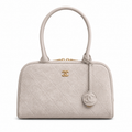 Chanel CC Logo Quilted Suede Hobo Shoulder Bag Beige Oatmeal Gold CC Badge Zip 29cm