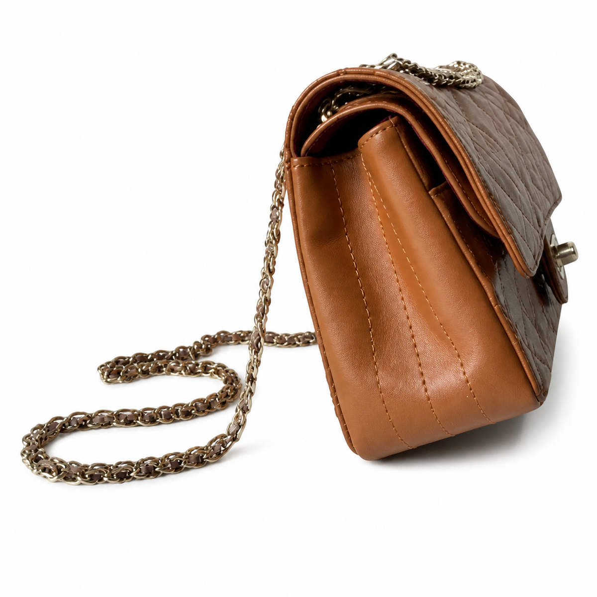 Chanel 2.55 Reissue 227 Cognac Brown Aged Distressed Calfskin Aged Gold Mademoiselle Lock Chain 24cm