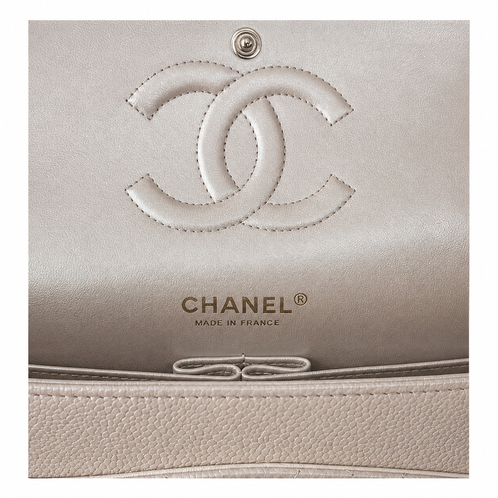 CHANEL Ivory Quilted Lambskin Medium Classic Double Flap Bag Silver Hardware