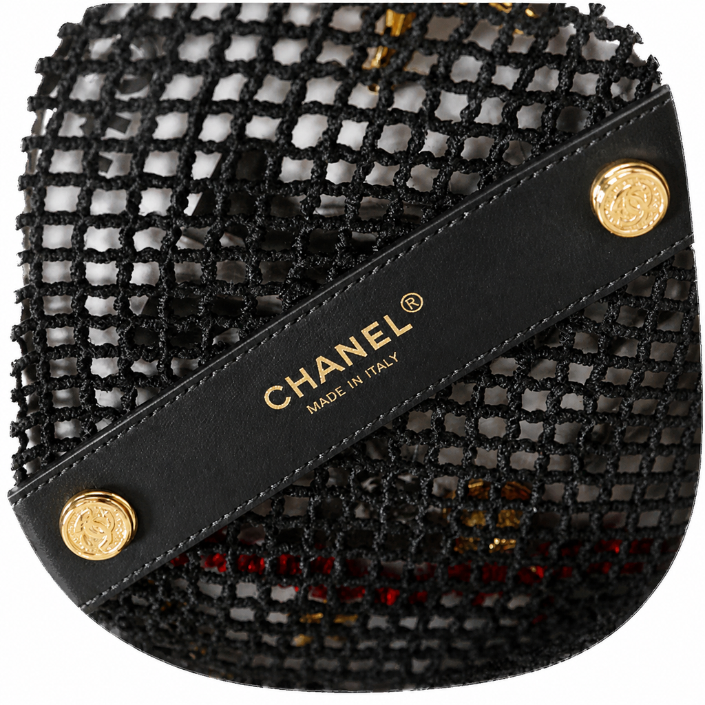 Chanel Black Mesh Flap Bag Gold Sea Creature Charms Red Coral Chain Cruise