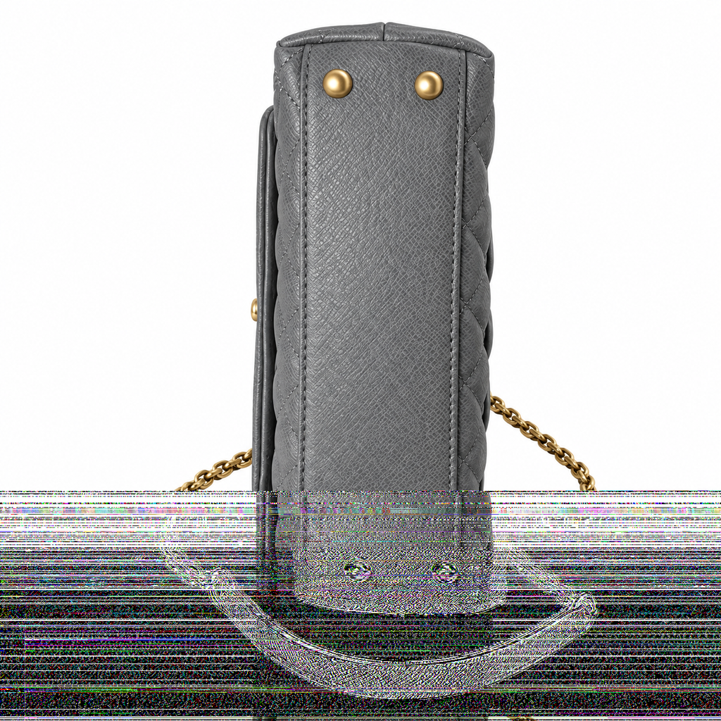 Chanel Gray Caviar Quilted Coco Handle Bag Aged Gold Hardware Back Pocket Chain Strap Made in Italy 23cm