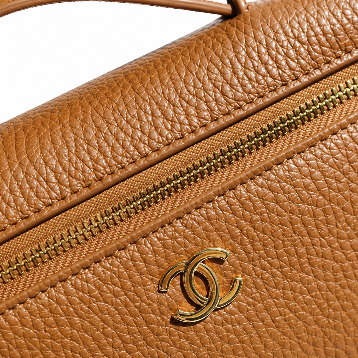 CHANEL Caramel Brown Caviar Leather Vanity Case Top Handle Chain Bag