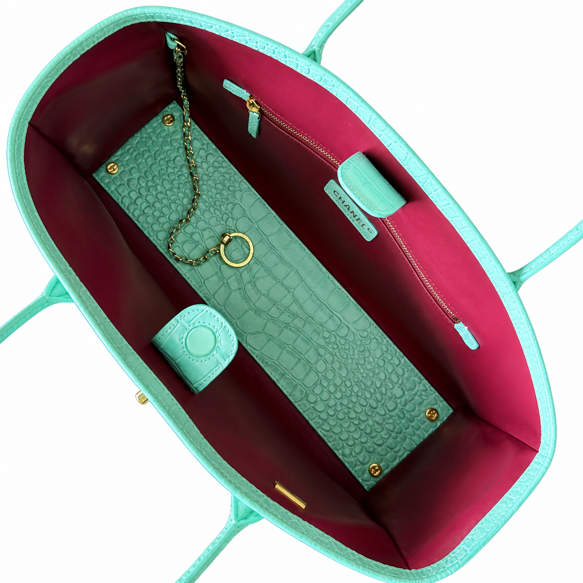 Chanel Mint Green Crocodile Embossed Leather Executive Tote Bag | Gold CC | Dual Handles | 39×20×13cm