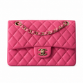 Chanel Classic Flap Bag Small Hot Pink Fuchsia Quilted Lambskin Gold CC Lock Double Chain 23cm