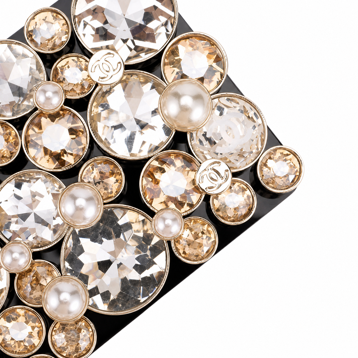 Chanel Black Crystal & Pearl Embellished Evening Box Clutch | Gold Chain | 16×11.6×6.8cm