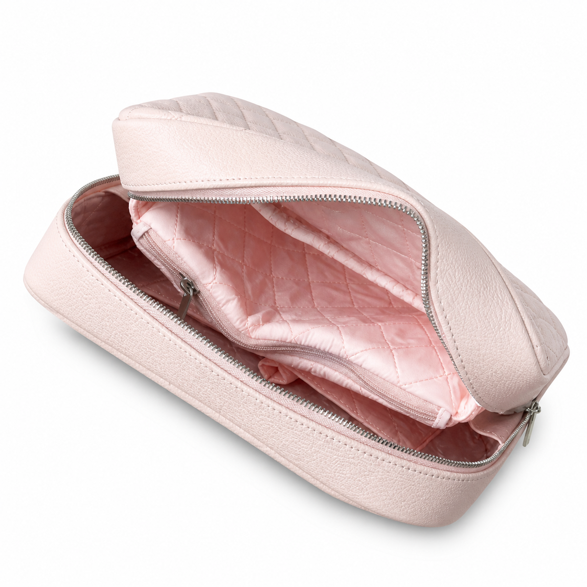 Chanel Light Pink Caviar Quilted Zip-Around Square Vanity Case Silver Zipper Silver Hardware 21cm