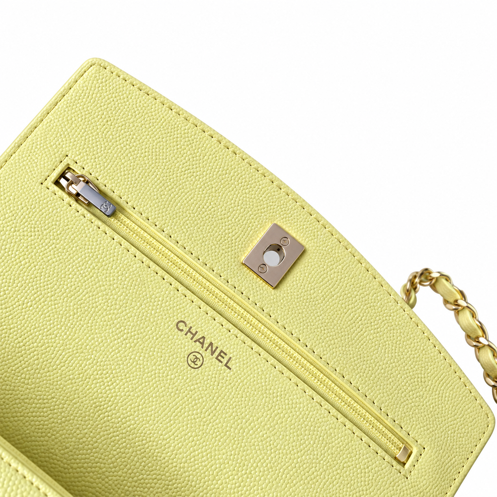 Chanel Classic Flap Mini Rectangle Lemon Yellow Caviar Leather Aged Gold CC Hardware 18.5cm
