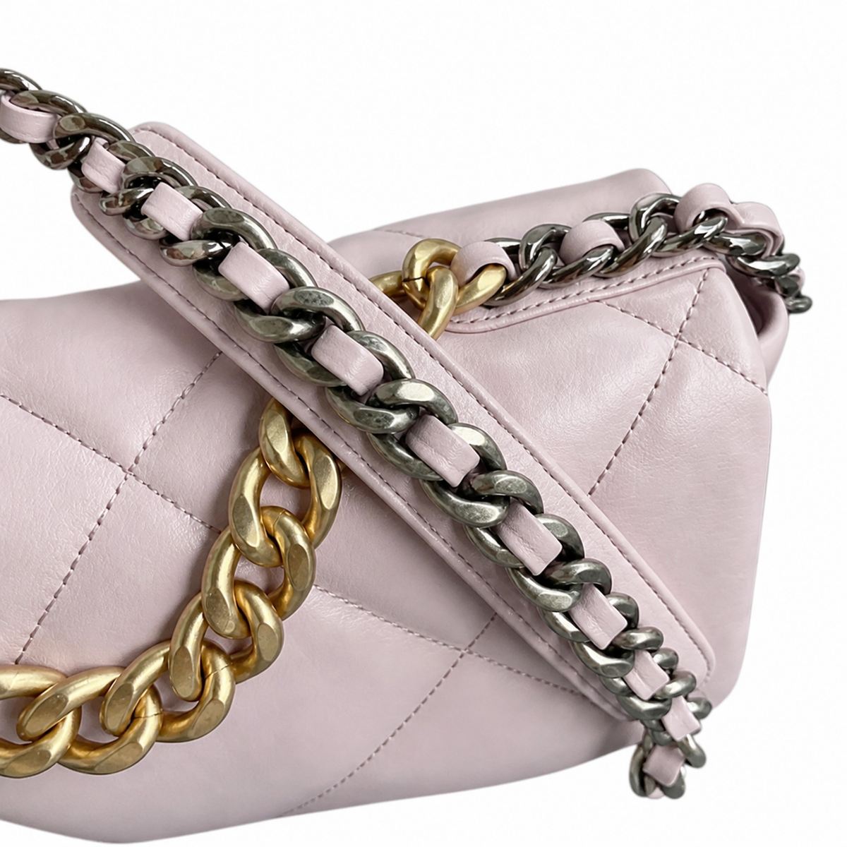 Chanel 19 Large Flap Bag Pearl Pink Quilted Lambskin Mixed Metal Chain CC Turn-Lock 26cm