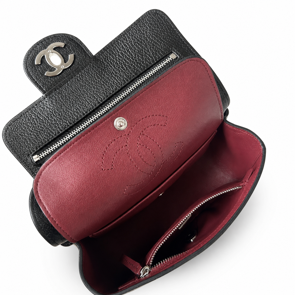 Chanel Black Caviar Leather Mini Flap Bag Silver CC Dual Loop Handles