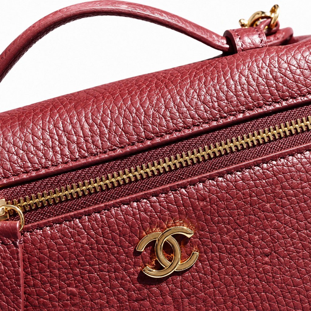 CHANEL Burgundy Caviar Leather Vanity Case Top Handle Chain Bag