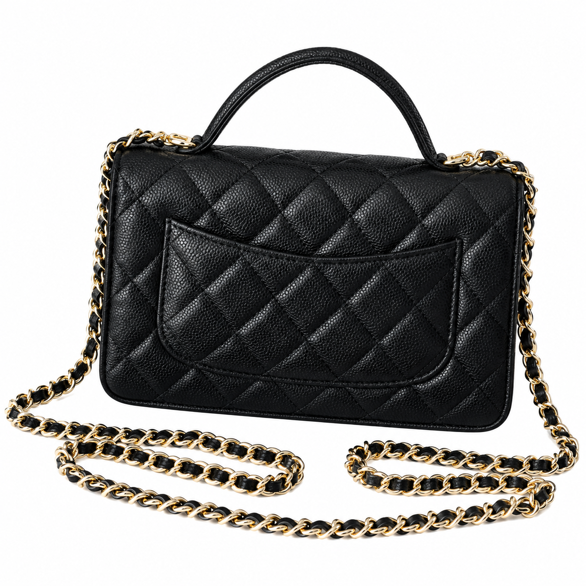 Chanel Mini Flap Bag with Top Handle Black Caviar Leather Gold CC Hardware 18.5cm