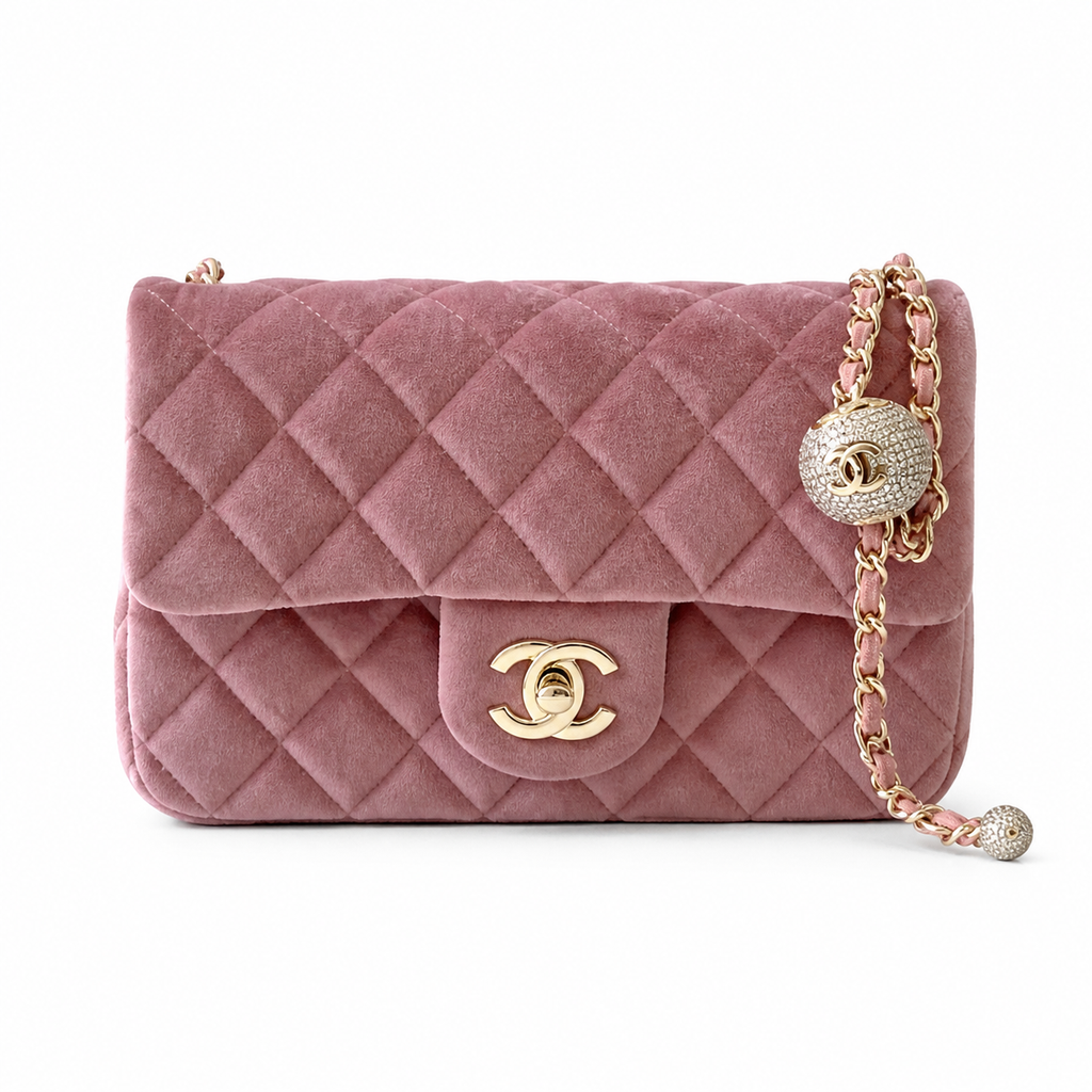 Chanel Classic Flap Mini Rectangle Bag Pink Suede Gold CC Hardware