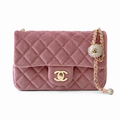 Chanel Classic Flap Mini Rectangle Bag Pink Suede Gold CC Hardware